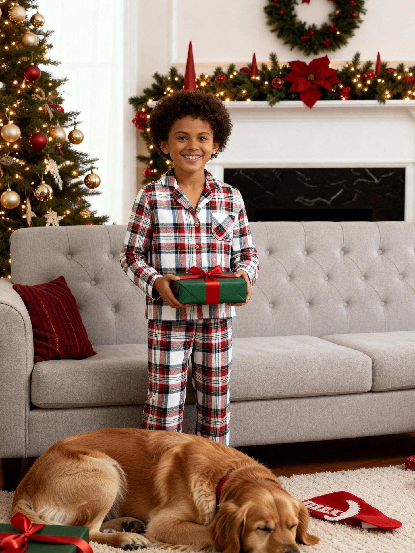 Luvik | Loma Perhe Punainen Ruudullinen Napitettavat Jouluyöpuvut