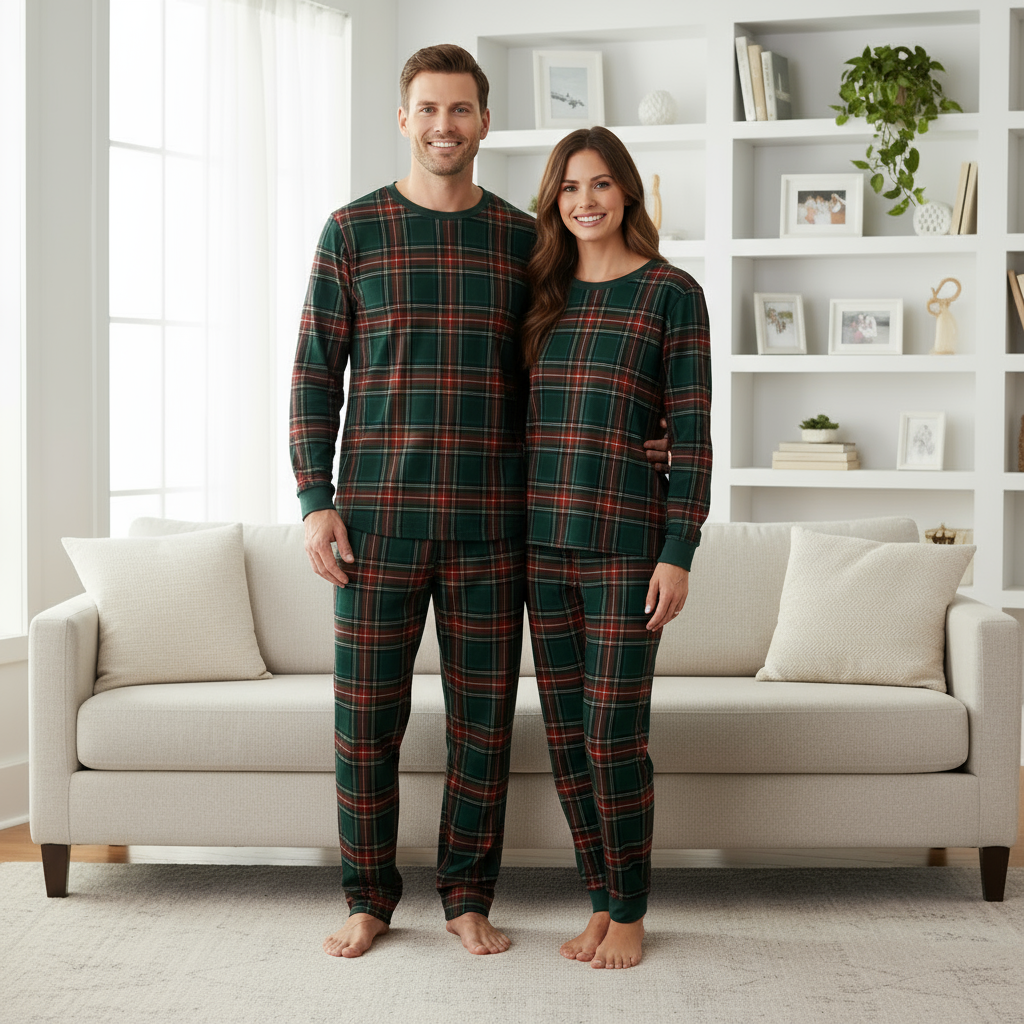 Luvik | Lomaperheen Ruudullinen Yhteensopiva Pyjamakokonaisuus