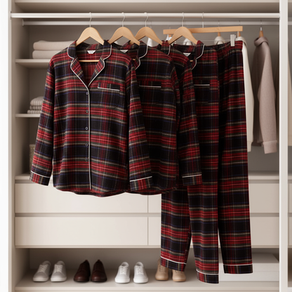 Luvik | Joulu Punainen Ruudullinen Napillinen Perhe Pyjama Setti