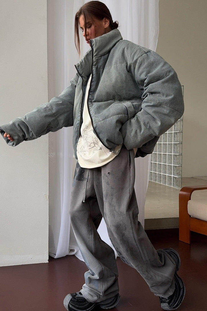 Luvik | Denim Ståkrage Puffer Jakke
