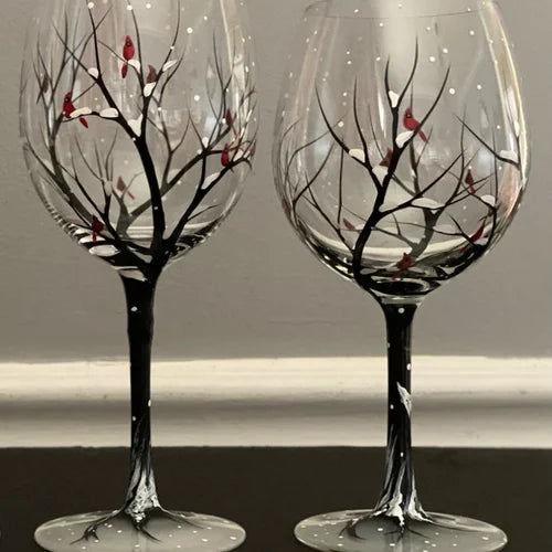 Luvikno | Four Seasons Tree Vin Glass - Håndmalt Kunst