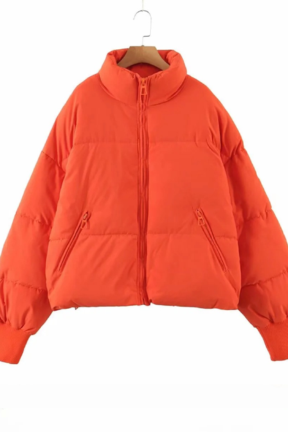 Luvik | Kauluksessa Vetoketju Tasku Paksu Lämmin Puuvillatakki