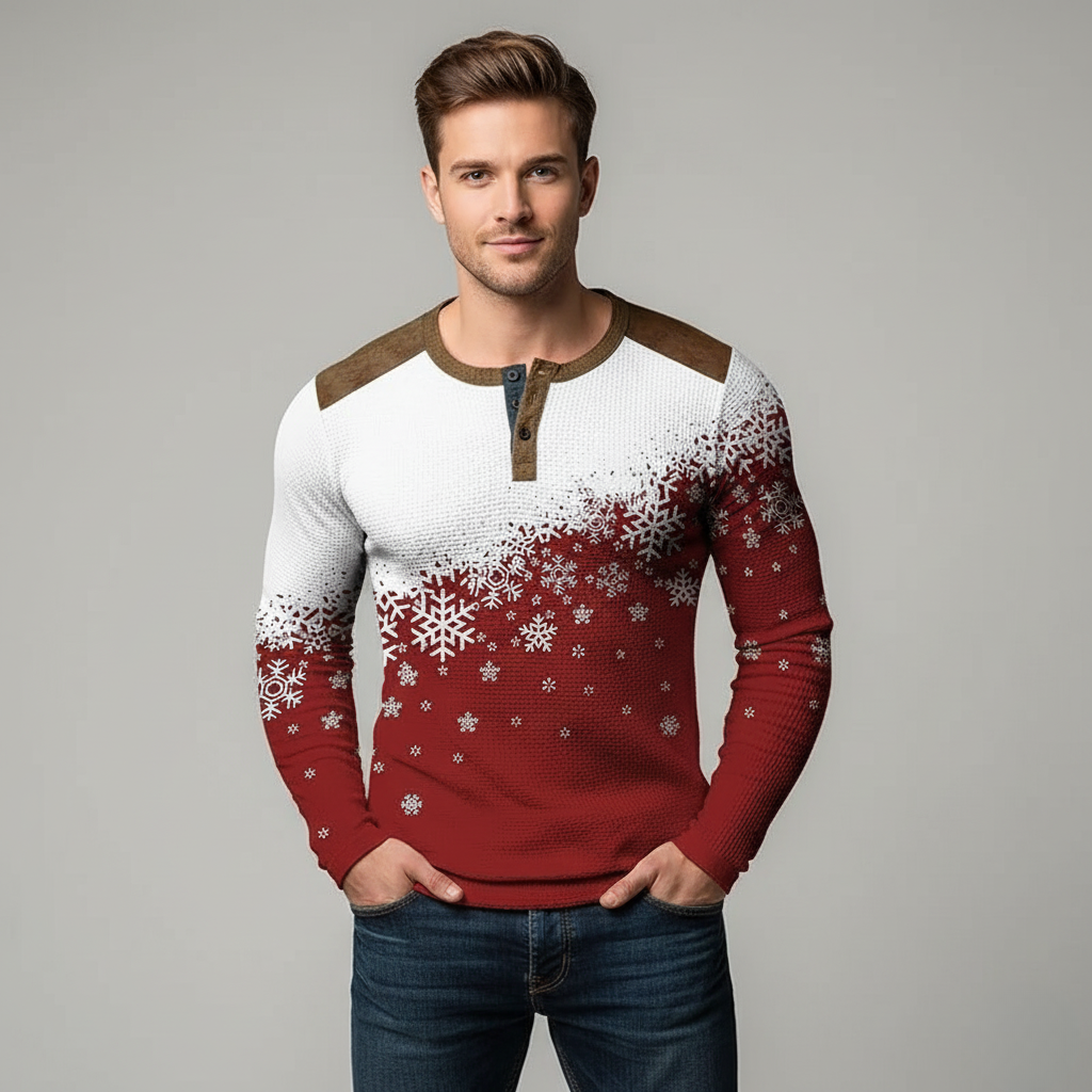 Christmas Snøfnugg Gradient 3D Print Henley Skjorte for Menn Luvikno