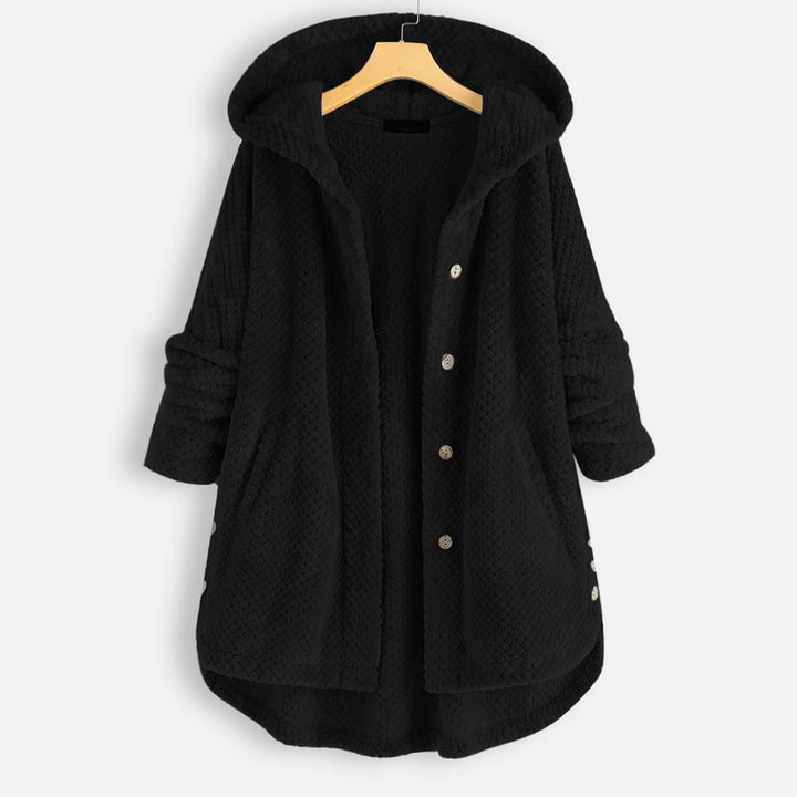 Puolipitkä, käännettävä fleece-takki hupulla talveksi