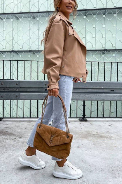 Luvik | Nahkareversi Taskut Brittiläinen Tyyli Lyhyt Takki