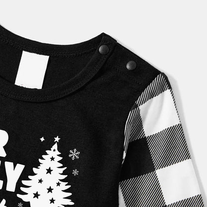 Luvik | Joulukuusi & "2025 Yhdessä Luoden Muistoja" Kuosiset Mustavalkoiset Ruudulliset Pyjaman Setti