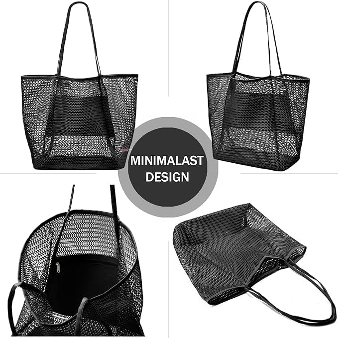 Foldbar mesh strand tote bag med innerlomme | Luvikno