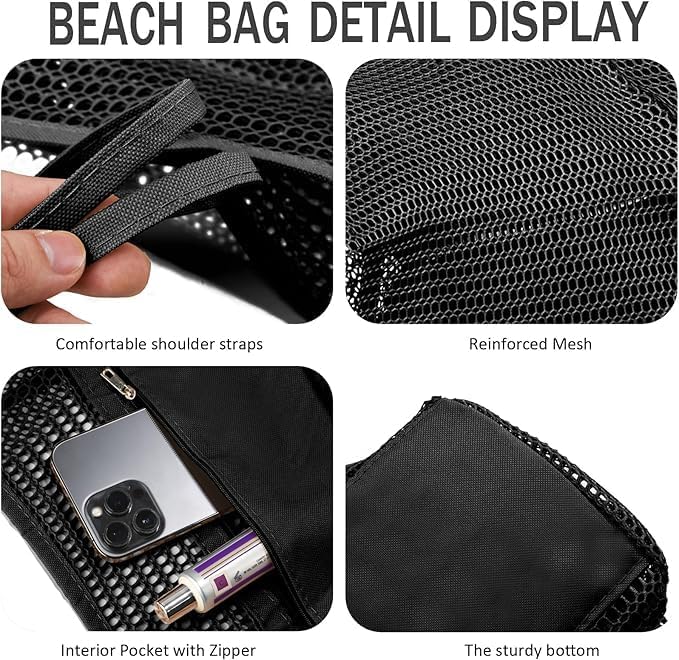 Foldbar mesh strand tote bag med innerlomme | Luvikno