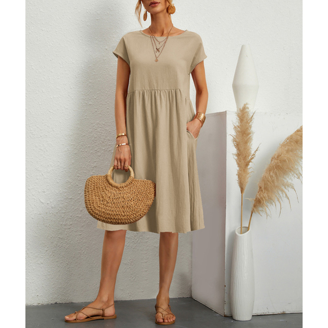 Luvik | Musthave A-linjan Jersey Midi Mekko Lyhyillä Hihansuilla