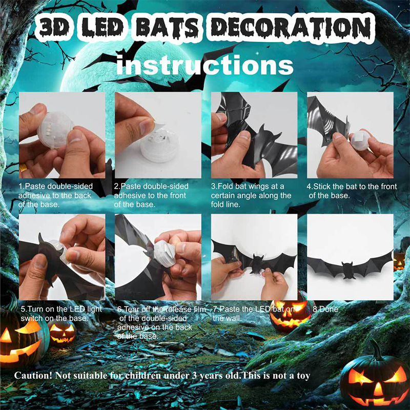 Luvikno | 3D Flaggermus LED Veggdekor — Gjør hjemmet ditt til den skumleste Halloween-scenen med livaktige flygende illusjoner!