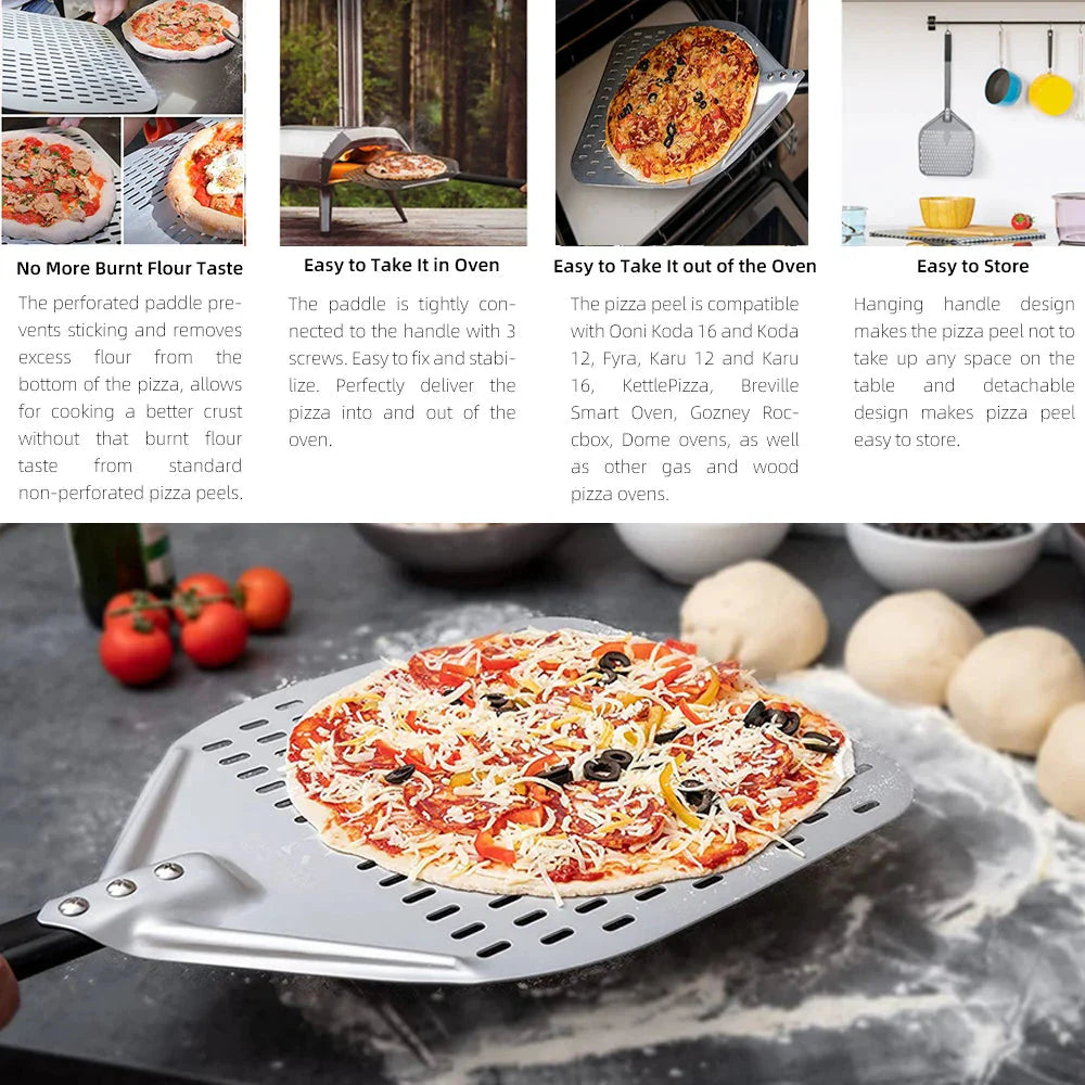 Big Pizza Perforert Spade Paddle Håndtak for Ovn Pizza Baking Verktøy | Luvikno