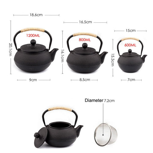 Svart jernkjele med infuser, støpejerns tekjele for vannkoking | Luvikno