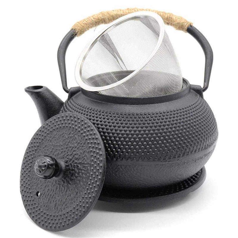 Svart jernkjele med infuser, støpejerns tekjele for vannkoking | Luvikno