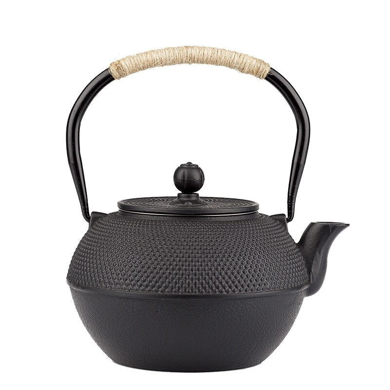 Svart jernkjele med infuser, støpejerns tekjele for vannkoking | Luvikno