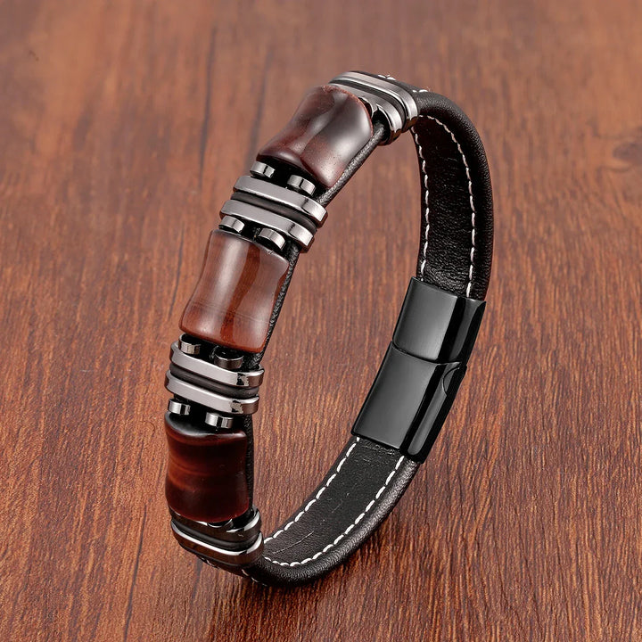 Armbånd Skinn Gull | Tiger Eye Perle Herrers Smykker Luvikno