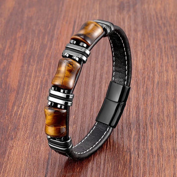 Armbånd Skinn Gull | Tiger Eye Perle Herrers Smykker Luvikno