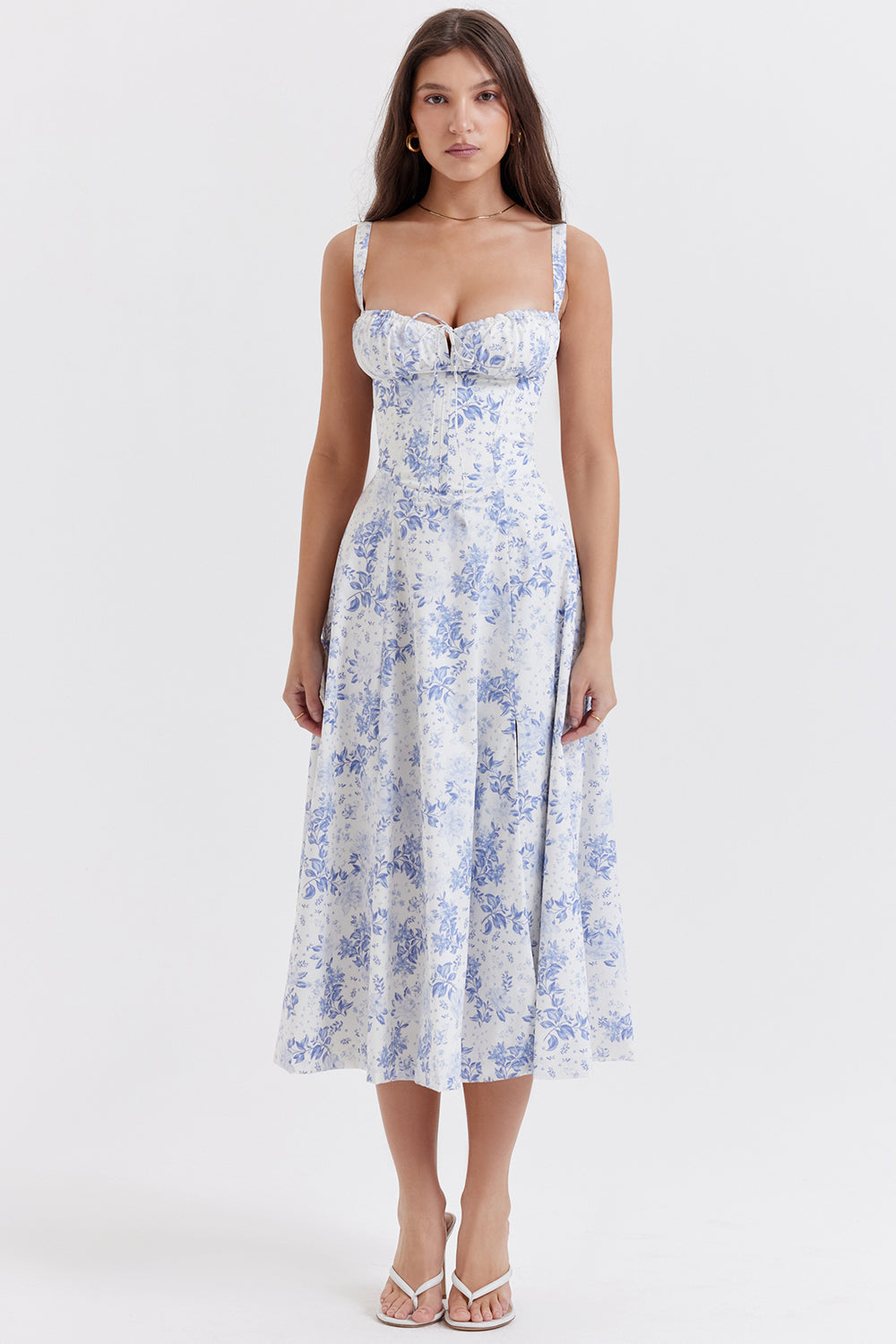 Luvik | Vartalonmyötäinen, bustier-mekko modernilla kukkakuviolla