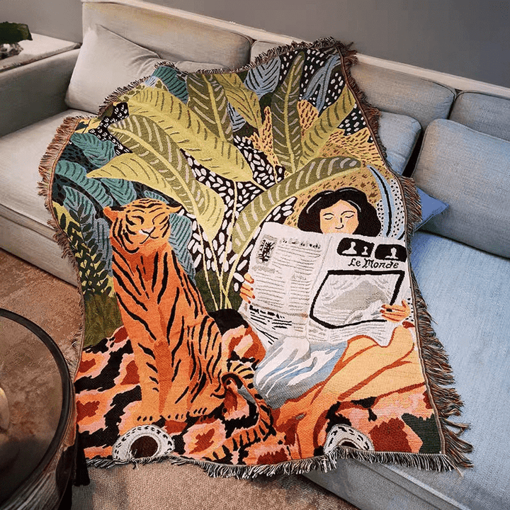 Boho Stil Strikket Teppe for Koselig Hjemmedekor | Luvikno