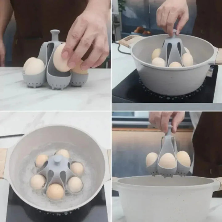 Kokt Eggholder Silikon Egg Damper Tray med Antiskåll Håndtak | Luvikno
