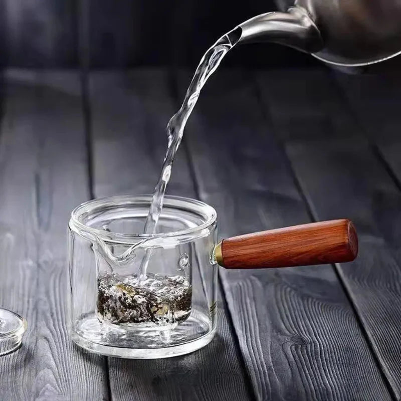 Borosilicate Glass Teapot Kettle Wooden Handle Heat Resistant Tea Maker | Luvikno