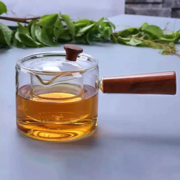 Borosilicate Glass Teapot Kettle Wooden Handle Heat Resistant Tea Maker | Luvikno