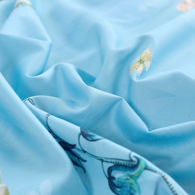 Azure Bloom Duvet Cover Set (Egyptian Cotton, 500 TC) | Luvikno