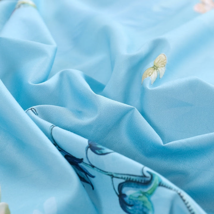 Azure Bloom Duvet Cover Set (Egyptian Cotton, 500 TC) | Luvikno