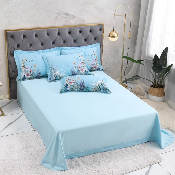 Azure Bloom Duvet Cover Set (Egyptian Cotton, 500 TC) | Luvikno