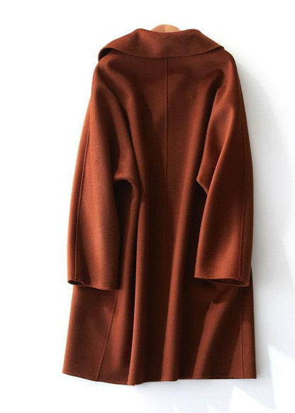 Luvik | ruskea villakangastakki suurikokoisille naisille trendikkäät takit & takit suora takki kääntökaulus