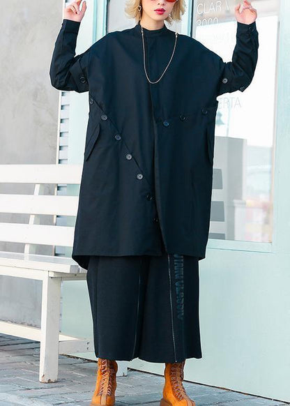 Luvik | rento naisten takki keskikokoisena korkea kaulus, epäsymmetriset mustat takit