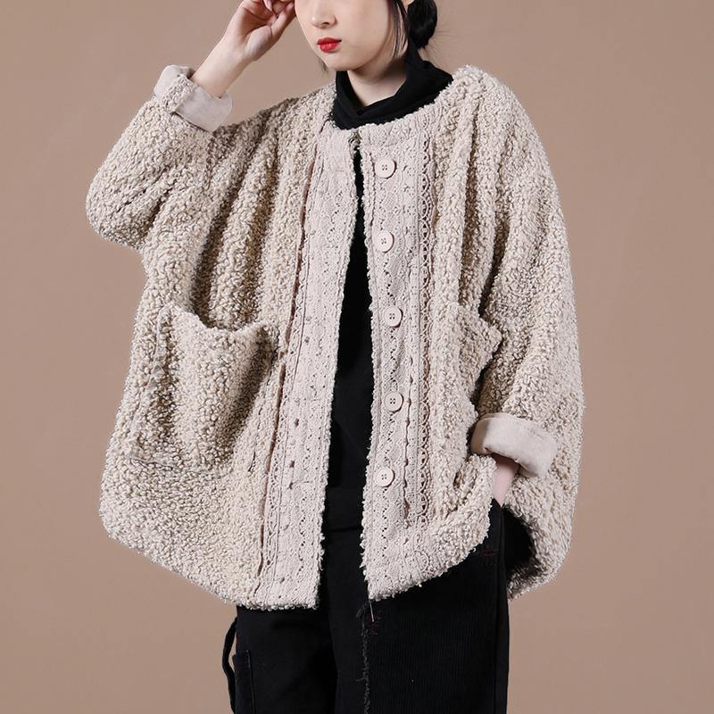 Luvik | trendy jakker Sjokolade rund hals patchwork strikkegenser til fluffy kvinne
