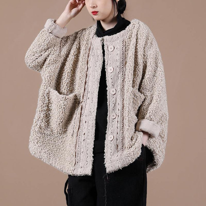 Luvik | trendy jakker Sjokolade rund hals patchwork strikkegenser til fluffy kvinne