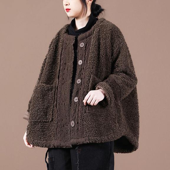 Luvik | trendy jakker Sjokolade rund hals patchwork strikkegenser til fluffy kvinne