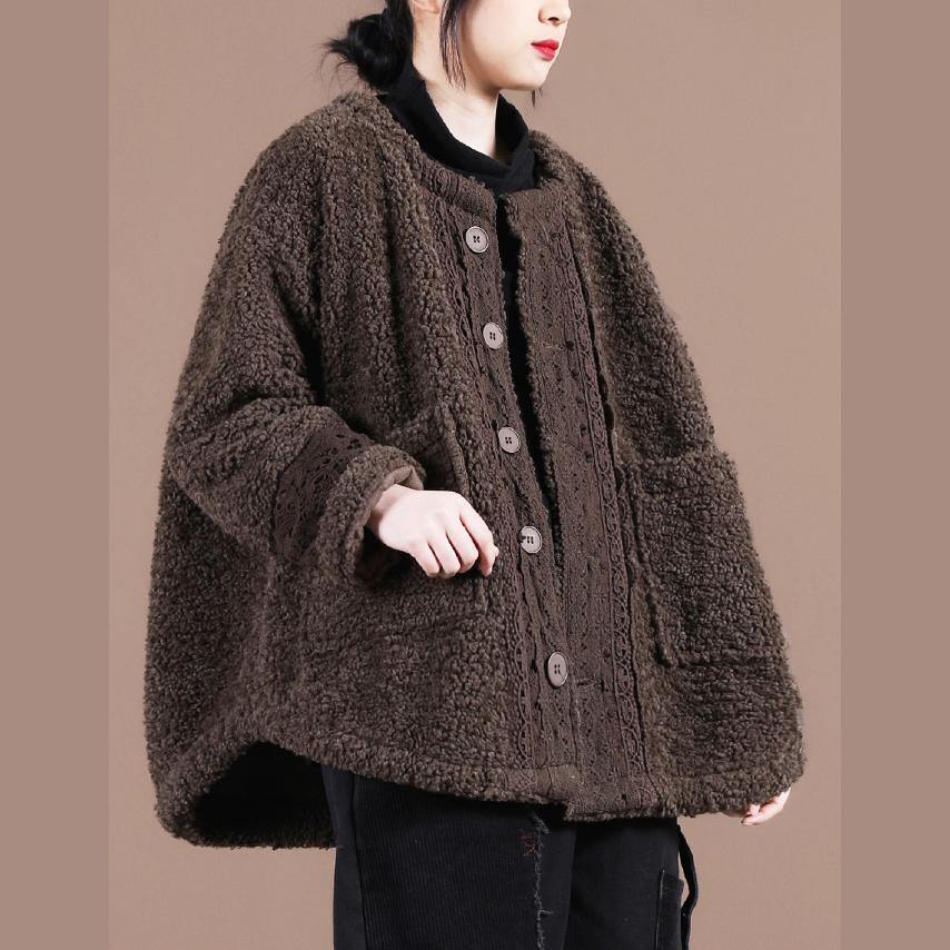 Luvik | trendy jakker Sjokolade rund hals patchwork strikkegenser til fluffy kvinne