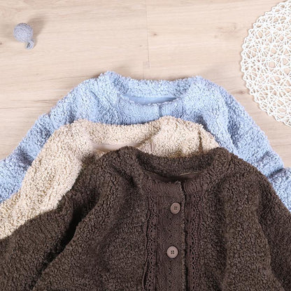 Luvik | trendikkäät takit Suklaan pyöreä kaula-aukko patchwork villatakki pörröiselle naiselle