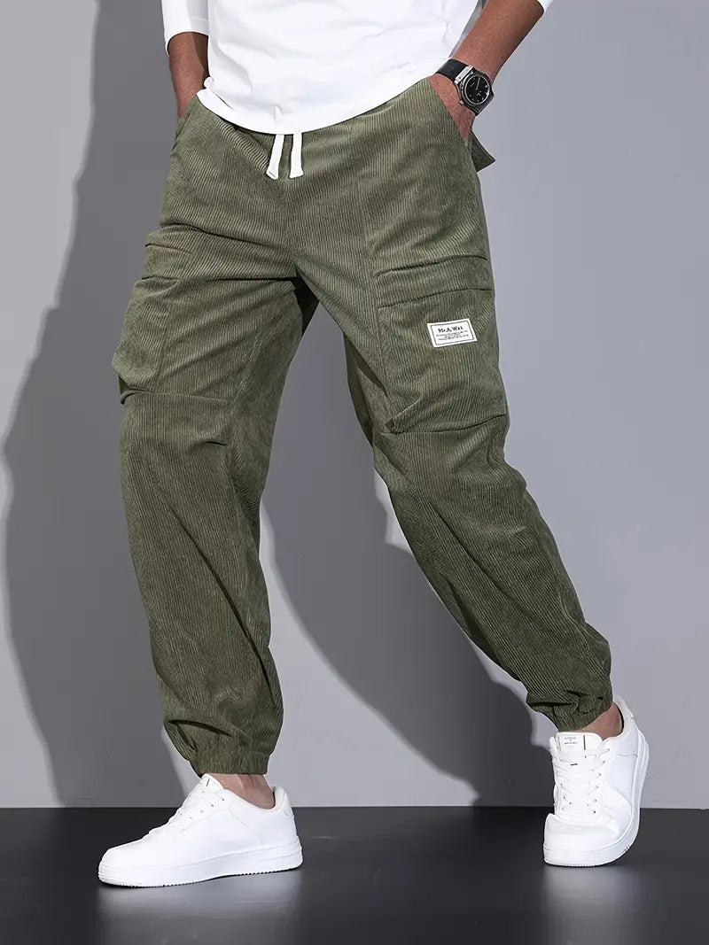Luvik | Miesten Cargohousut Fleece Mukavat Urheiluhousut Taskuilla Streetwear-tyylissä