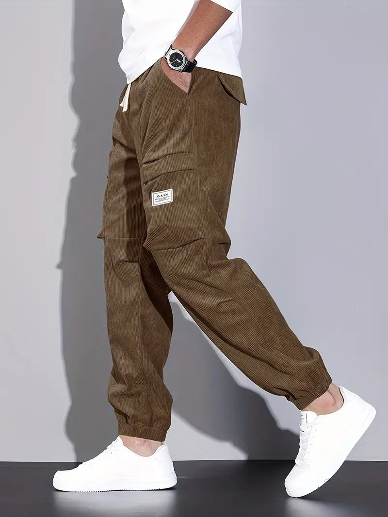 Luvik | Miesten Cargohousut Fleece Mukavat Urheiluhousut Taskuilla Streetwear-tyylissä