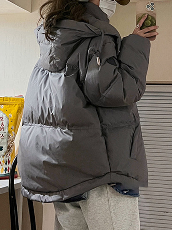 Luvik | Harmaa Yksivärinen Sydänkoristeltu Huppari Täyte Takki