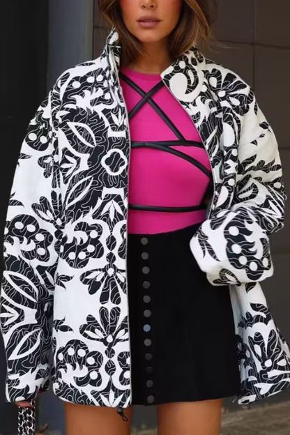 Luvik | Pystykraavu Printattu Rentoa Puuvillatakkia