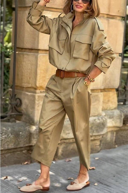 Luvik | Charm Strap Details Tasku Cargo Tyyli Vetoketju Rento Takki