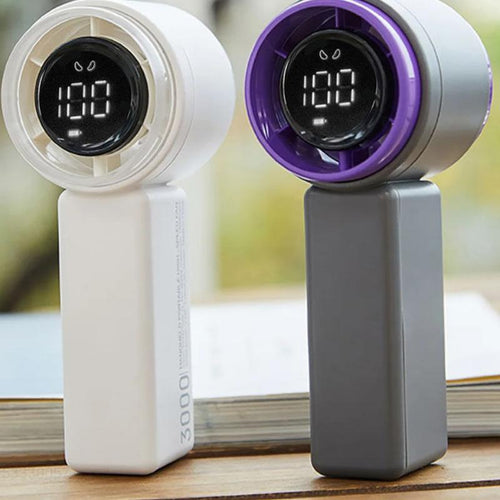 Kompakt håndholdt høyhastighetsvifte med digitalt display - USB-oppladbar, 5 hastigheter | Luvikno