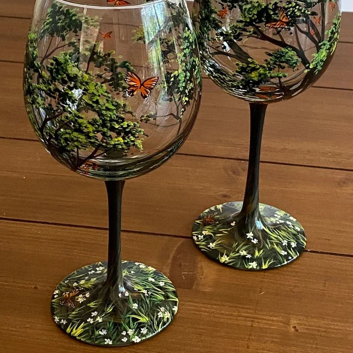 Luvikno | Four Seasons Tree Vin Glass - Håndmalt Kunst