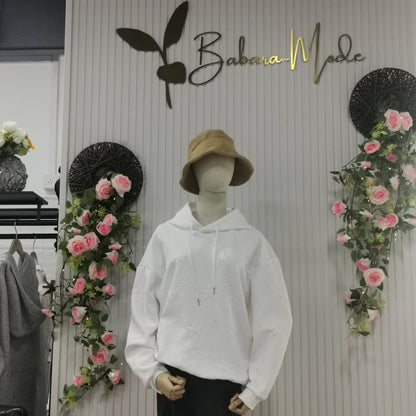 Luvik | Yksivärinen valkoinen pitkähihainen huppari