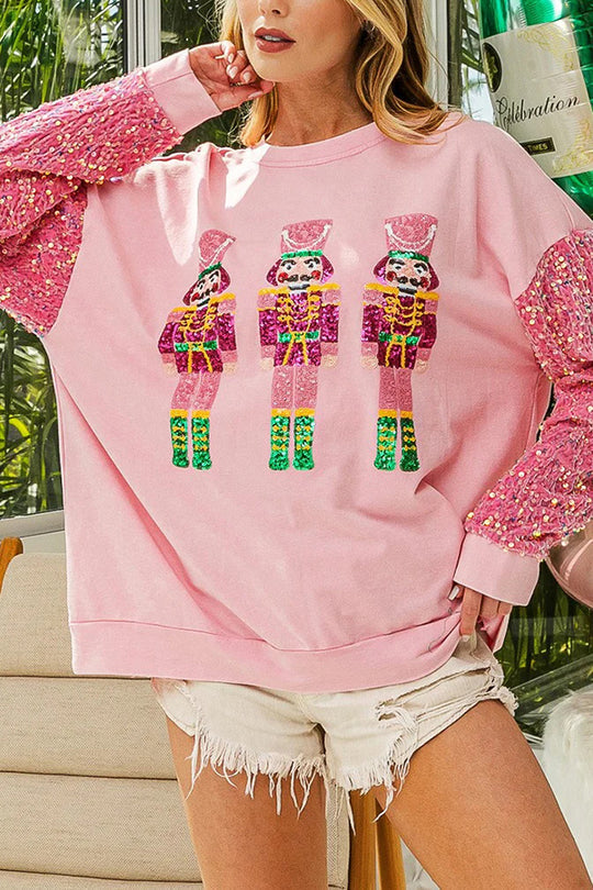 Luvik | Julemann Løs Åpen Rund Hals Rosa Ermeløs Sweatshirt