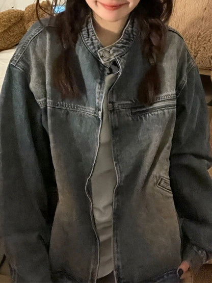 Luvik | Sininen kulunut vetoketjuntakki