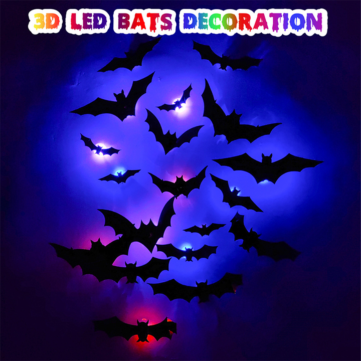 Luvikno | 3D Flaggermus LED Veggdekor — Gjør hjemmet ditt til den skumleste Halloween-scenen med livaktige flygende illusjoner!