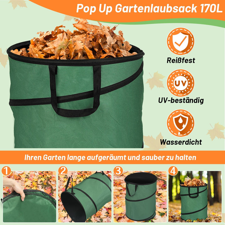 Gartensack Pop Up Hageavfallssekk 170L med Håndtak | Luvikno