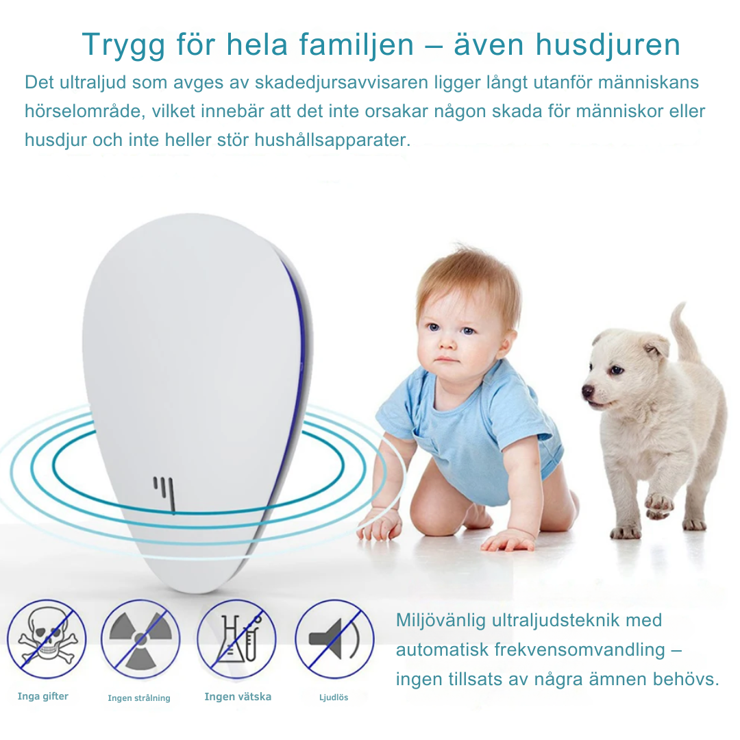 PestGuard Pro - Ultrasonisk skadedyrkontroll uten kjemikalier for et trygt hjem Luvikno