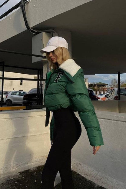 Luvik | Fleece Patchwork Tekoturkishuppari Collarin Puffer Jacket