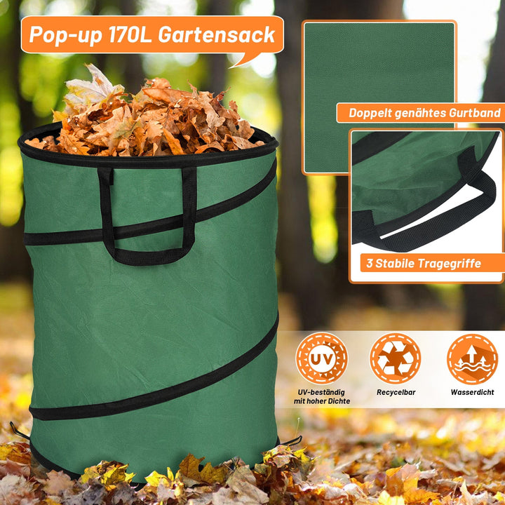 Gartensack Pop Up Hageavfallssekk 170L med Håndtak | Luvikno